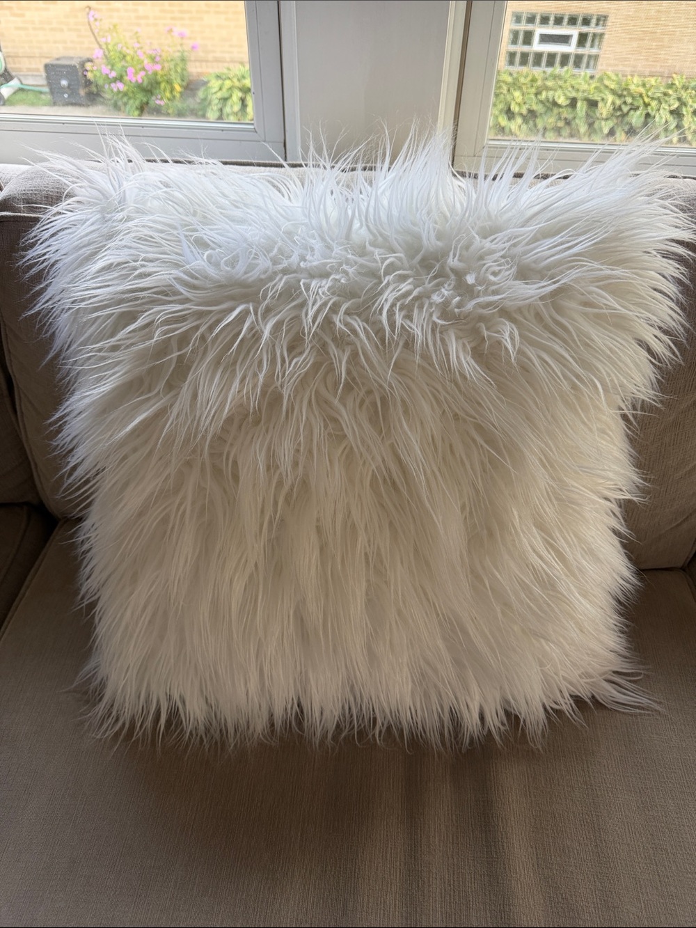 Plush White Faux Fur Decorative Pillow